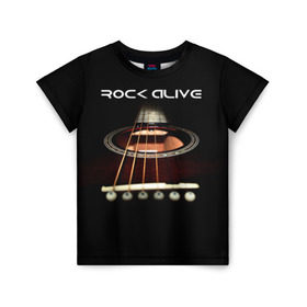 Детская футболка 3D с принтом ROCK ALIVE в Курске, 100% гипоаллергенный полиэфир | прямой крой, круглый вырез горловины, длина до линии бедер, чуть спущенное плечо, ткань немного тянется | rock | рок | рок жив | рок музыка | русский рок