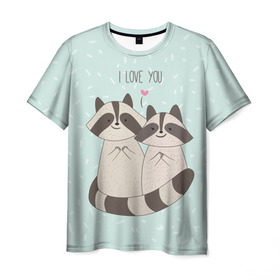 Мужская футболка 3D с принтом Влюбленные еноты в Курске, 100% полиэфир | прямой крой, круглый вырез горловины, длина до линии бедер | love | еноты | животные | любовь