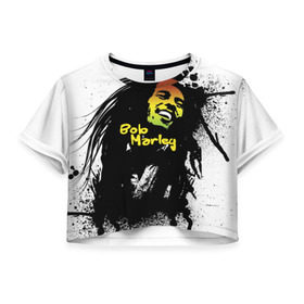 Женская футболка 3D укороченная с принтом Bob Marley в Курске, 100% полиэстер | круглая горловина, длина футболки до линии талии, рукава с отворотами | bob marley | боб марли | музыка | регги | ямайка
