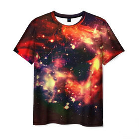 Мужская футболка 3D с принтом Абстракция в Курске, 100% полиэфир | прямой крой, круглый вырез горловины, длина до линии бедер | галактика | звезды | красный | темный | туманность
