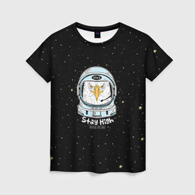 Женская футболка 3D с принтом Космонавт 7 в Курске, 100% полиэфир ( синтетическое хлопкоподобное полотно) | прямой крой, круглый вырез горловины, длина до линии бедер | astro | moon | space monkey | star | stars | астронавт | животные | звезды | земля | космонавт | космос | луна | скафандр