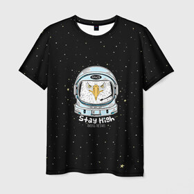 Мужская футболка 3D с принтом Космонавт 7 в Курске, 100% полиэфир | прямой крой, круглый вырез горловины, длина до линии бедер | Тематика изображения на принте: astro | moon | space monkey | star | stars | астронавт | животные | звезды | земля | космонавт | космос | луна | скафандр