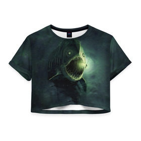 Женская футболка 3D укороченная с принтом Рыба удильщик в Курске, 100% полиэстер | круглая горловина, длина футболки до линии талии, рукава с отворотами | рыбалка