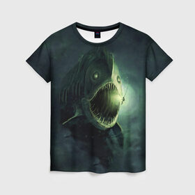 Женская футболка 3D с принтом Рыба удильщик в Курске, 100% полиэфир ( синтетическое хлопкоподобное полотно) | прямой крой, круглый вырез горловины, длина до линии бедер | рыбалка