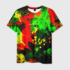 Мужская футболка 3D с принтом Пятна красок в Курске, 100% полиэфир | прямой крой, круглый вырез горловины, длина до линии бедер | брызги | кляксы | разноцветный | яркий