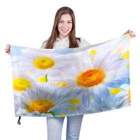 Флаг 3D с принтом Ромашки в Курске, 100% полиэстер | плотность ткани — 95 г/м2, размер — 67 х 109 см. Принт наносится с одной стороны | красота | поле | природа | ромашка | цветы