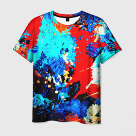 Мужская футболка 3D с принтом Абстракция красок в Курске, 100% полиэфир | прямой крой, круглый вырез горловины, длина до линии бедер | брызги | кляксы | цветной | яркий