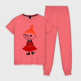 Женская пижама хлопок с принтом Малышка Мю в Курске, 100% хлопок | брюки и футболка прямого кроя, без карманов, на брюках мягкая резинка на поясе и по низу штанин | муми тролль
