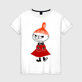 Женская футболка хлопок с принтом Малышка Мю в Курске, 100% хлопок | прямой крой, круглый вырез горловины, длина до линии бедер, слегка спущенное плечо | Тематика изображения на принте: муми тролль