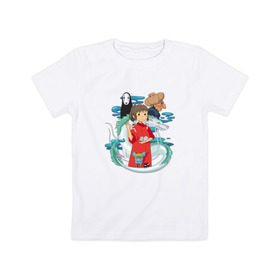 Детская футболка хлопок с принтом Унесенный призраками в Курске, 100% хлопок | круглый вырез горловины, полуприлегающий силуэт, длина до линии бедер | безликий | тихиро | хаку | юбаба