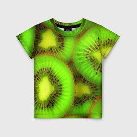 Детская футболка 3D с принтом Киви в Курске, 100% гипоаллергенный полиэфир | прямой крой, круглый вырез горловины, длина до линии бедер, чуть спущенное плечо, ткань немного тянется | Тематика изображения на принте: 3д | зеленая | киви | красота | фрукт