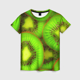 Женская футболка 3D с принтом Киви в Курске, 100% полиэфир ( синтетическое хлопкоподобное полотно) | прямой крой, круглый вырез горловины, длина до линии бедер | 3д | зеленая | киви | красота | фрукт