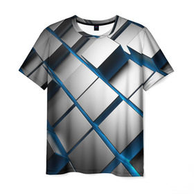 Мужская футболка 3D с принтом Текстура в Курске, 100% полиэфир | прямой крой, круглый вырез горловины, длина до линии бедер | квадраты | кубы | серый