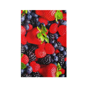 Обложка для паспорта матовая кожа с принтом Ягоды в Курске, натуральная матовая кожа | размер 19,3 х 13,7 см; прозрачные пластиковые крепления | ежевика | клубника | малина | черника | ягода | ягодка