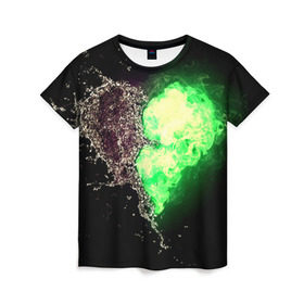 Женская футболка 3D с принтом Сердце в Курске, 100% полиэфир ( синтетическое хлопкоподобное полотно) | прямой крой, круглый вырез горловины, длина до линии бедер | вода | огонь | стихия | черный