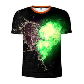 Мужская футболка 3D спортивная с принтом Сердце в Курске, 100% полиэстер с улучшенными характеристиками | приталенный силуэт, круглая горловина, широкие плечи, сужается к линии бедра | Тематика изображения на принте: вода | огонь | стихия | черный