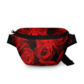 Поясная сумка 3D с принтом Розы в Курске, 100% полиэстер | плотная ткань, ремень с регулируемой длиной, внутри несколько карманов для мелочей, основное отделение и карман с обратной стороны сумки застегиваются на молнию | красная | роза | роса | цветок
