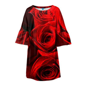 Детское платье 3D с принтом Розы в Курске, 100% полиэстер | прямой силуэт, чуть расширенный к низу. Круглая горловина, на рукавах — воланы | красная | роза | роса | цветок