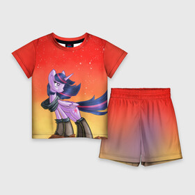 Детский костюм с шортами 3D с принтом Red Sky в Курске,  |  | my little pony | луна | пинки пай | пони | рарити | рейнбоу дэш | селестия | сумеречная искорка | флаттершай | эплджек