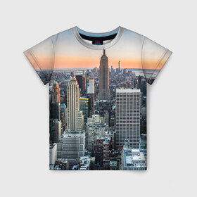 Детская футболка 3D с принтом Америка в Курске, 100% гипоаллергенный полиэфир | прямой крой, круглый вырез горловины, длина до линии бедер, чуть спущенное плечо, ткань немного тянется | america | empire state building | new york | usa | америка | высотки | мегаполис | нью йорк | сша | штаты