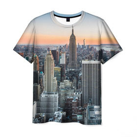 Мужская футболка 3D с принтом Америка в Курске, 100% полиэфир | прямой крой, круглый вырез горловины, длина до линии бедер | america | empire state building | new york | usa | америка | высотки | мегаполис | нью йорк | сша | штаты