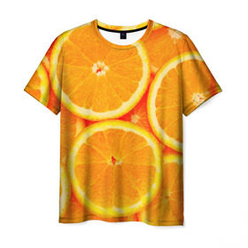 Мужская футболка 3D с принтом Апельсины в Курске, 100% полиэфир | прямой крой, круглый вырез горловины, длина до линии бедер | апельсин | долька | цитрус