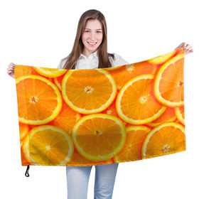 Флаг 3D с принтом Апельсины в Курске, 100% полиэстер | плотность ткани — 95 г/м2, размер — 67 х 109 см. Принт наносится с одной стороны | апельсин | долька | цитрус