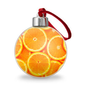 Ёлочный шар с принтом Апельсины в Курске, Пластик | Диаметр: 77 мм | Тематика изображения на принте: апельсин | долька | цитрус