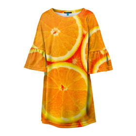 Детское платье 3D с принтом Апельсины в Курске, 100% полиэстер | прямой силуэт, чуть расширенный к низу. Круглая горловина, на рукавах — воланы | апельсин | долька | цитрус