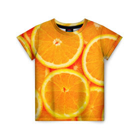 Детская футболка 3D с принтом Апельсины в Курске, 100% гипоаллергенный полиэфир | прямой крой, круглый вырез горловины, длина до линии бедер, чуть спущенное плечо, ткань немного тянется | апельсин | долька | цитрус