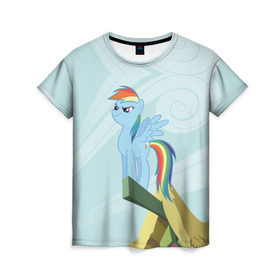 Женская футболка 3D с принтом Rainbow в Курске, 100% полиэфир ( синтетическое хлопкоподобное полотно) | прямой крой, круглый вырез горловины, длина до линии бедер | my little pony | луна | пинки пай | пони | рарити | рейнбоу дэш | селестия | сумеречная искорка | флаттершай | эплджек