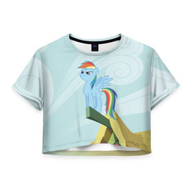 Женская футболка 3D укороченная с принтом Rainbow в Курске, 100% полиэстер | круглая горловина, длина футболки до линии талии, рукава с отворотами | my little pony | луна | пинки пай | пони | рарити | рейнбоу дэш | селестия | сумеречная искорка | флаттершай | эплджек