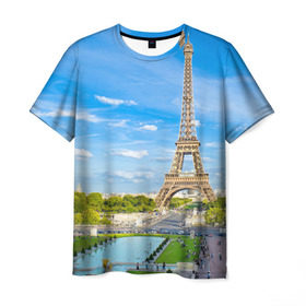 Мужская футболка 3D с принтом Париж в Курске, 100% полиэфир | прямой крой, круглый вырез горловины, длина до линии бедер | Тематика изображения на принте: france | paris | париж | франция | эйфелева башня