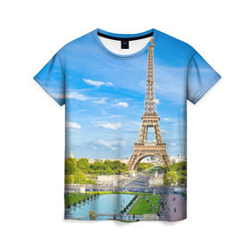 Женская футболка 3D с принтом Париж в Курске, 100% полиэфир ( синтетическое хлопкоподобное полотно) | прямой крой, круглый вырез горловины, длина до линии бедер | Тематика изображения на принте: france | paris | париж | франция | эйфелева башня