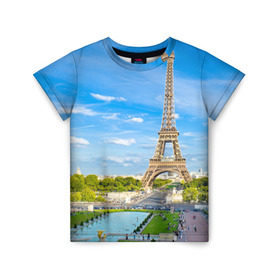 Детская футболка 3D с принтом Париж в Курске, 100% гипоаллергенный полиэфир | прямой крой, круглый вырез горловины, длина до линии бедер, чуть спущенное плечо, ткань немного тянется | france | paris | париж | франция | эйфелева башня