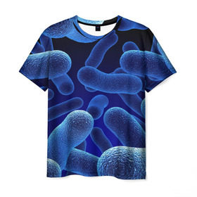 Мужская футболка 3D с принтом Молекула в Курске, 100% полиэфир | прямой крой, круглый вырез горловины, длина до линии бедер | медицина | микроб | молекула | синяя