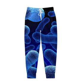 Мужские брюки 3D с принтом Молекула в Курске, 100% полиэстер | манжеты по низу, эластичный пояс регулируется шнурком, по бокам два кармана без застежек, внутренняя часть кармана из мелкой сетки | медицина | микроб | молекула | синяя