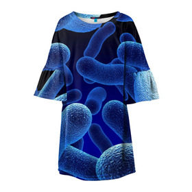 Детское платье 3D с принтом Молекула в Курске, 100% полиэстер | прямой силуэт, чуть расширенный к низу. Круглая горловина, на рукавах — воланы | медицина | микроб | молекула | синяя