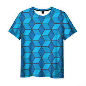 Мужская футболка 3D с принтом Blue cube в Курске, 100% полиэфир | прямой крой, круглый вырез горловины, длина до линии бедер | кубы | паттерн | синий