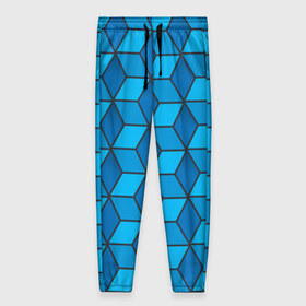 Женские брюки 3D с принтом Blue cube в Курске, полиэстер 100% | прямой крой, два кармана без застежек по бокам, с мягкой трикотажной резинкой на поясе и по низу штанин. В поясе для дополнительного комфорта — широкие завязки | кубы | паттерн | синий