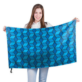 Флаг 3D с принтом Blue cube в Курске, 100% полиэстер | плотность ткани — 95 г/м2, размер — 67 х 109 см. Принт наносится с одной стороны | кубы | паттерн | синий