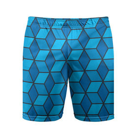 Мужские шорты 3D спортивные с принтом Blue cube в Курске,  |  | кубы | паттерн | синий