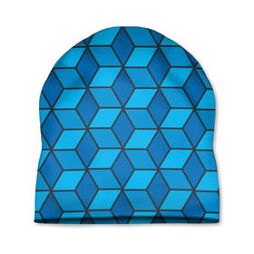 Шапка 3D с принтом Blue cube в Курске, 100% полиэстер | универсальный размер, печать по всей поверхности изделия | кубы | паттерн | синий