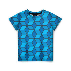 Детская футболка 3D с принтом Blue cube в Курске, 100% гипоаллергенный полиэфир | прямой крой, круглый вырез горловины, длина до линии бедер, чуть спущенное плечо, ткань немного тянется | кубы | паттерн | синий