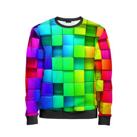 Детский свитшот 3D с принтом Кубики в Курске, 100% полиэстер | свободная посадка, прямой крой, мягкая тканевая резинка на рукавах и понизу свитшота | Тематика изображения на принте: квадраты | кубики | радуга | разноцветные