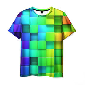 Мужская футболка 3D с принтом Кубики в Курске, 100% полиэфир | прямой крой, круглый вырез горловины, длина до линии бедер | квадраты | кубики | радуга | разноцветные