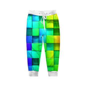 Детские брюки 3D с принтом Кубики в Курске, 100% полиэстер | манжеты по низу, эластичный пояс регулируется шнурком, по бокам два кармана без застежек, внутренняя часть кармана из мелкой сетки | Тематика изображения на принте: квадраты | кубики | радуга | разноцветные
