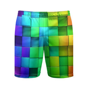 Мужские шорты 3D спортивные с принтом Кубики в Курске,  |  | квадраты | кубики | радуга | разноцветные
