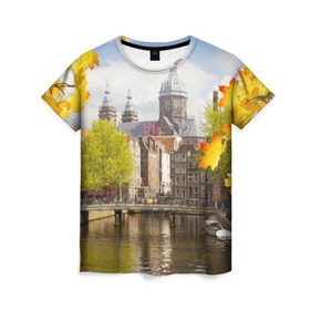 Женская футболка 3D с принтом Amsterdam в Курске, 100% полиэфир ( синтетическое хлопкоподобное полотно) | прямой крой, круглый вырез горловины, длина до линии бедер | нидерланды | пейзаж