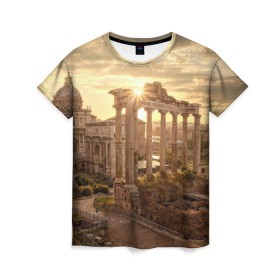 Женская футболка 3D с принтом Рим в Курске, 100% полиэфир ( синтетическое хлопкоподобное полотно) | прямой крой, круглый вырез горловины, длина до линии бедер | europe | italy | rome | vatican | архитектура | ватикан | европа | италия | папа римский | развалины | рим | руины